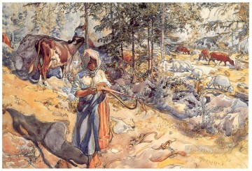 Vaquera en el prado 1906 Carl Larsson Pinturas al óleo